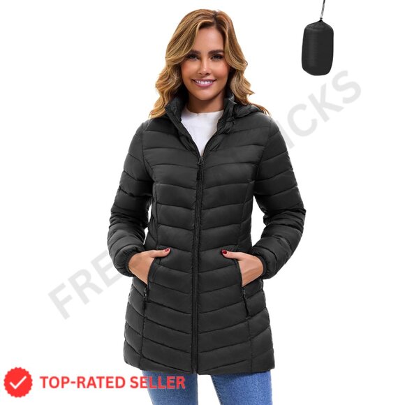 Lightweight Packable Winter Puffer Jacket with Detachable Hood